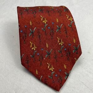 Coach 100% Silk Red Floral Print Tie